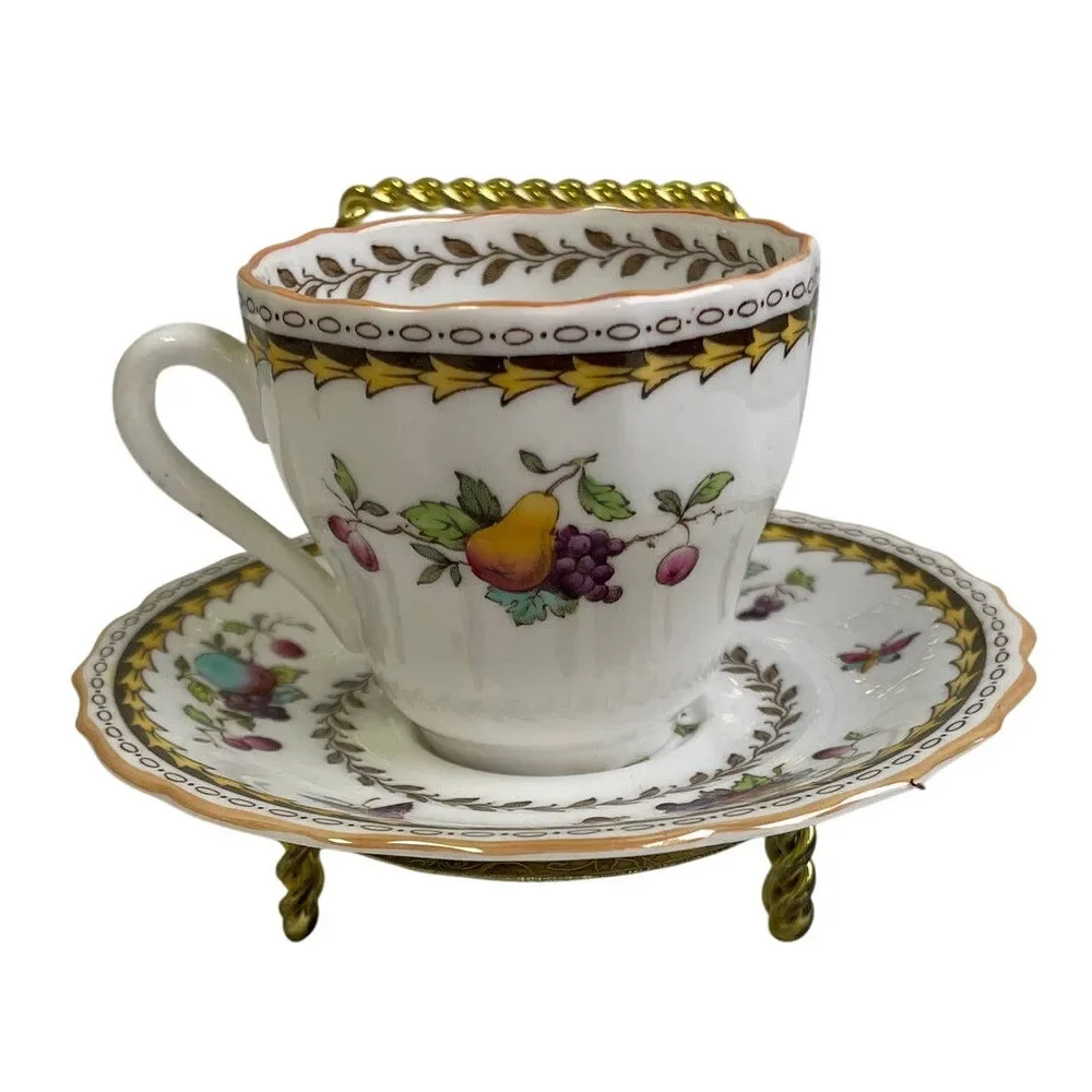 Vintage Spode Rockingham Cup & Saucer Fruit 695905 Bone China England Teacup Set